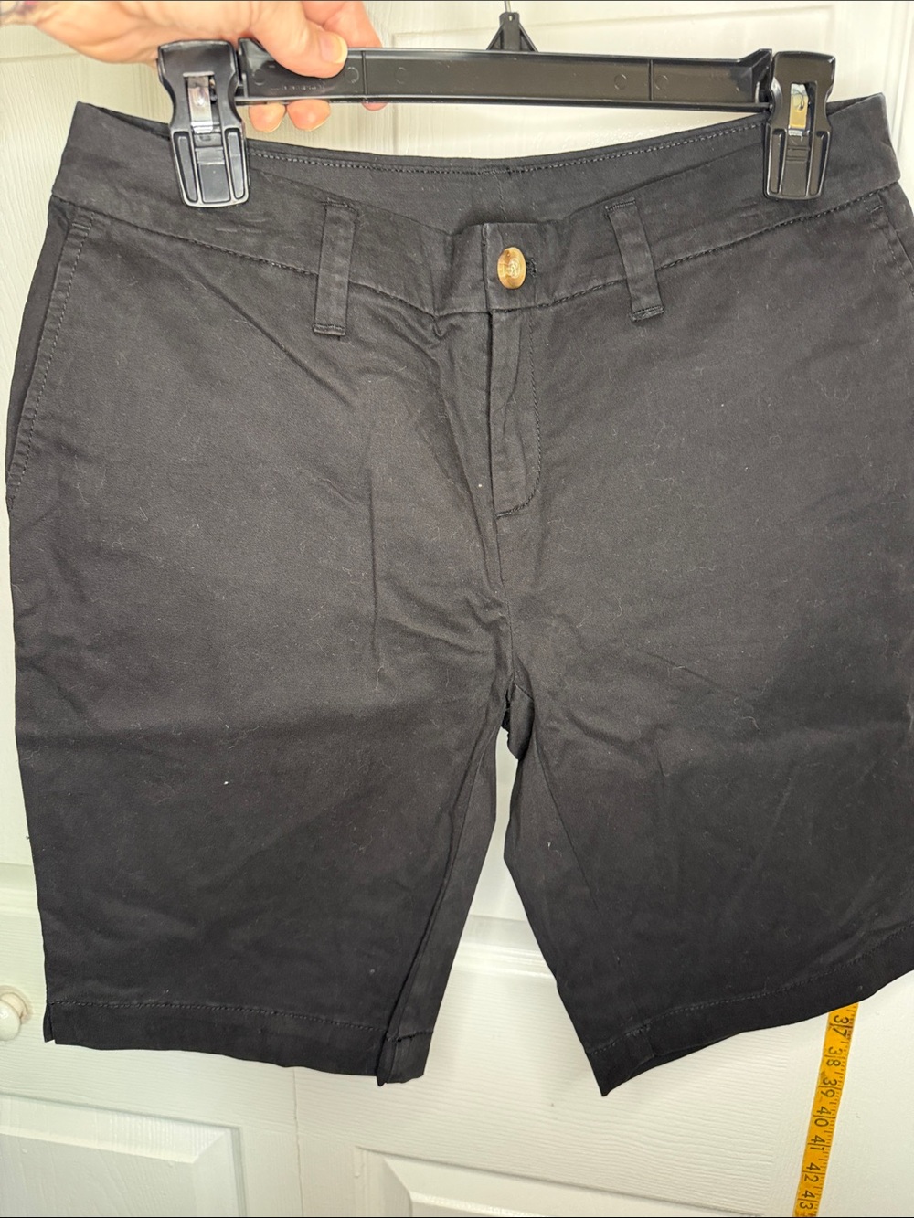 Faded Glory Black Mid-Length Chino Shorts with Gold Button